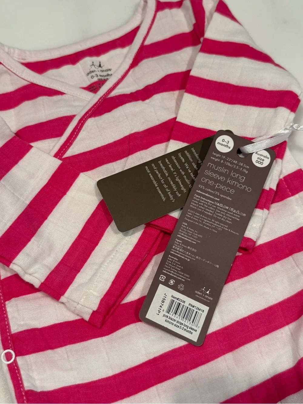 Perfect baby gift! Soft cotton kimono footie in pink/white stripe